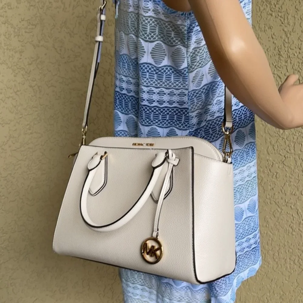Michael Kors Daria Large Satchel Bag Leather Light Cream